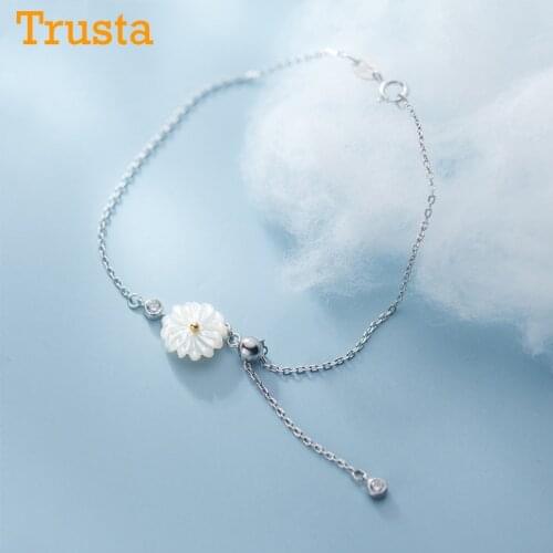 Trustdavis Authentic 925 Sterling Silver Fashion White Daisies Shiny CZ Bracelet For Women Wedding Fine S925 Jewelry Gift DA1084