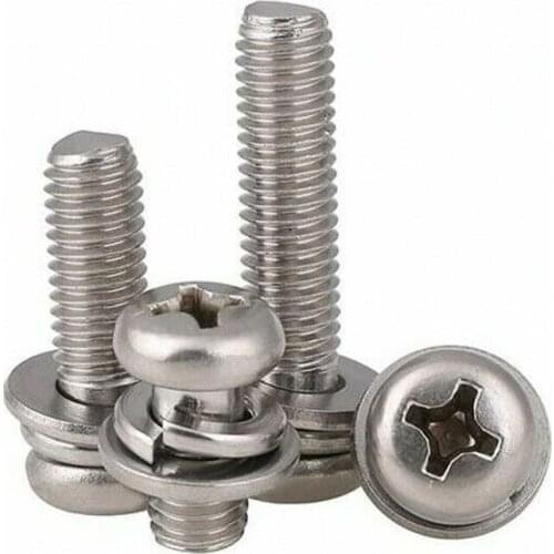 10pcs M3 M4 316 stainless steel cross pan head screws with flat washer spring washer
