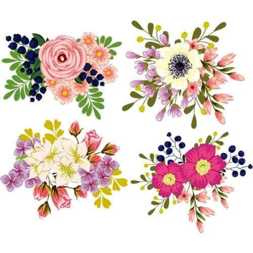 4Pcs/Set Flower Patches New Design Heat Transfer Washable Clothing Deco Badges Diy Accessory Iron-On Transfer