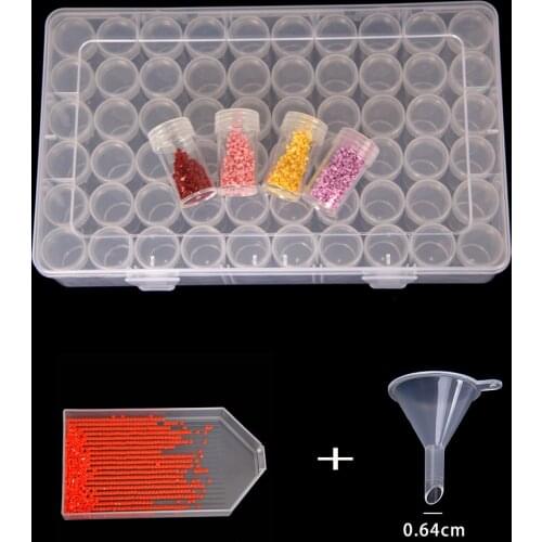 60 Grids Diamond Painting Boxes, Acrylic Organizer, Diamond Embroidery Accessories Storage Containers with Funnel Stickers