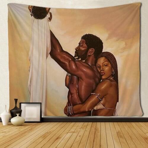 Afro Couple Black Women African American Couple Tapestries Hippie Art