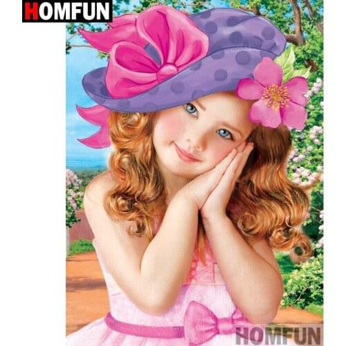 HOMFUN Full Square/Round Drill 5D DIY Diamond Painting "Oil painting girl" Embroidery Cross Stitch 5D Home Decor A01190