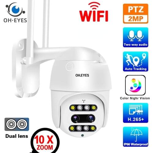 CCTV Dual Lens IP PTZ Camera Wifi 1080P Outdoor Waterproof Color Night Vision 10X Zoom Security Surveillance Camera Wireless 2mp