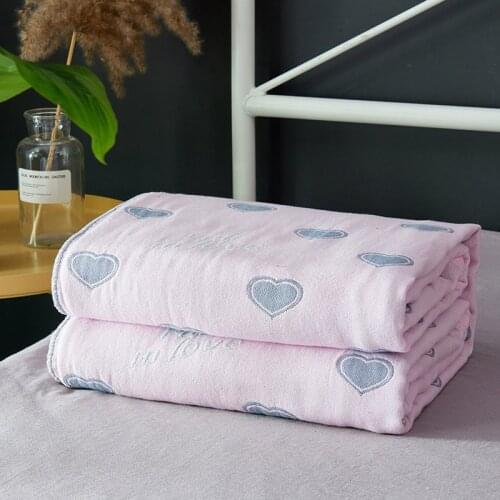 Pure cotton cartoon heart-shaped washed gauze blanket four-layer blanket air conditioning blanket student blanket