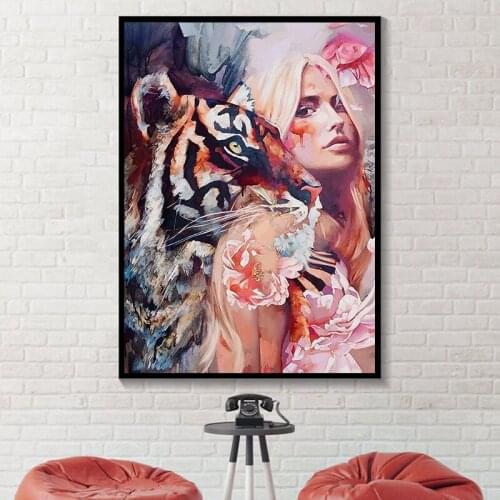 Flower Abstract Tiger Fashion Girl Poster Minimalist Canvas Print Beauty Female Wall Painting Creative Picture Modern Home Decor