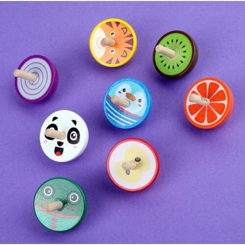Wood Natural Gyro Kids' Floor Games Mini Wooden Spinning Top 8PCS Toys for Childrens Kindergarten Supplies Parent-Child Plays