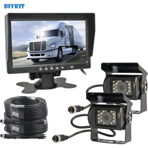 DIYKIT AHD 7" IPS Backup Monitor Rear View Monitor 2 x Waterproof IR Night Vision 960P AHD LED Camera for Bus Houseboat Truck