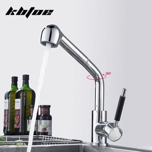 Chrome Kitchen Faucet Pull Out Single Hole Sink Mixer Tap 360 Rotation Stream Sprayer Head Bathroom Hot Cold Water Brass Faucet