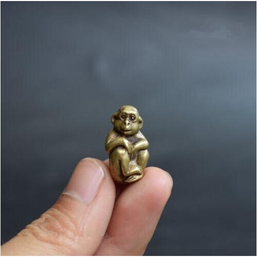 Chinese Hand Carved Geomantic Water Pure Brass Animal Lovely Monkey Small Statue