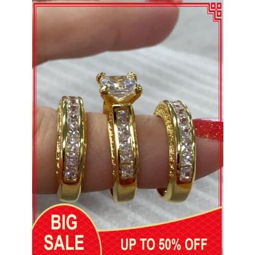 Luxury Jewelry Princess cut 20ct AAAAA zircon cz 3-in-1 wedding band rings Set for women Yellow Gold Filled Engagement Ring