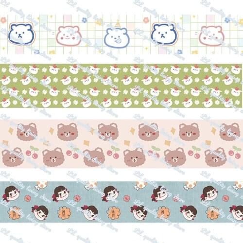 16-75mm Cartoon Bear&Girl Printed Grosgrain Ribbon&Elastic Foe Ribbons DIY Hair Bows Sewing Webbing 50 Yards