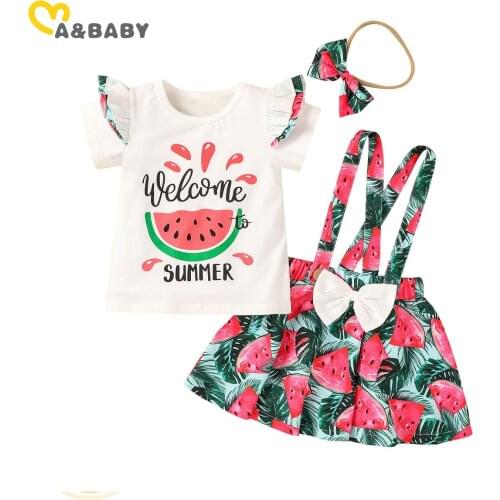 Ma&Baby 1-5Y Summer Children Kids Girls Clothes Sets Short Ruffles Sleeve T-Shirt Watermelon Print Skirts Headband Outfits