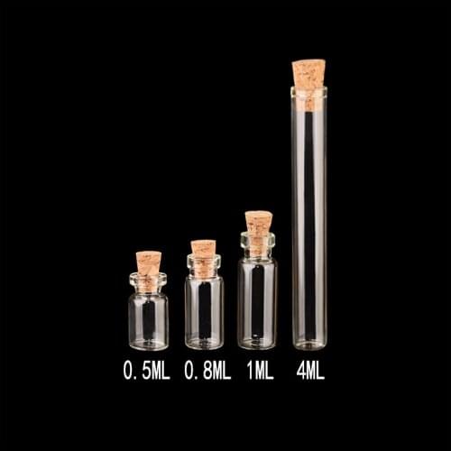 0.5ml 1ml Small Glass Bottles With Corks Tiny Glass Transparent Clear Jars Wishing Bottles Gift 100 pcs
