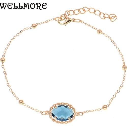 WELLMORE Trendy glass anklets for women simple chain lobster clasp anklets bracelets fashion foot jewelry drop shipping