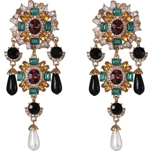 Fashion Za Drop Earrings Women Boho Ethnic Big Long Drop Earrings Jewelry Female Natural Stone Crystal Rhinestone Dangle Earings