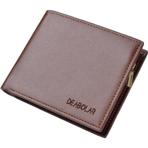 Men wallet genuine leather wallet mens short wallet tri-fold zipper wallet multi-card slots card holder