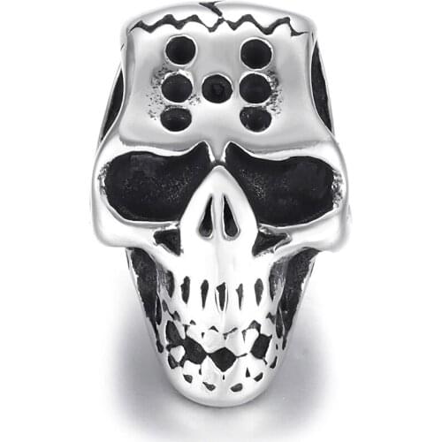 Stainless Steel Skull Bead Polished 6mm Large Hole Beads Metal Charm Accessories for DIY Bracelet Jewelry Making