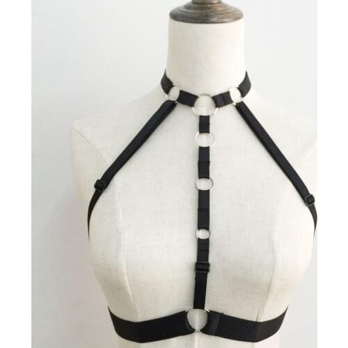 New black body harness witchy lingeire Spandex Free size can Adjust Open Cage bra harness Pentagram harness Harajuku