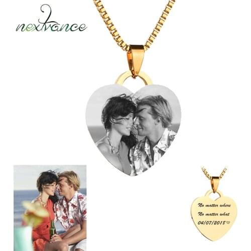 Nextvance Personalized Letter Custom Necklace Stainless Steel Heart Nameplate Photo Necklaces For Family Friends Lovers Gift