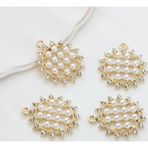 Zinc Alloy Golden Imitation Pearls Sunflower Shape Flowers Charms 6pcs/lot For DIY Fashion Earrings Jewelry Making Accessories