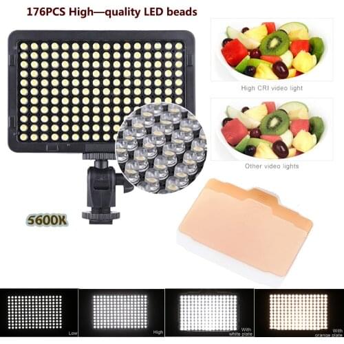 Portable Video Studio Photography Light Lamp Panel 176 LEDs 5600K for Cannon Nikon Pentax Olympus Camcorder DSLR Camera