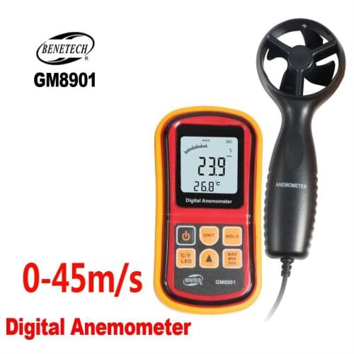 BENETECH Speed Measuring Instrument Anemometer LCD Display Digital Anemometer Wind Speed Meter GM8901 0-45m/s Anemometer Sensor