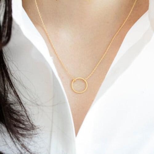 Simple Fashionable Geometric Round Circle Pendant Silver Gold Rose Gold Color Necklaces Women Free Shipping Wholesale