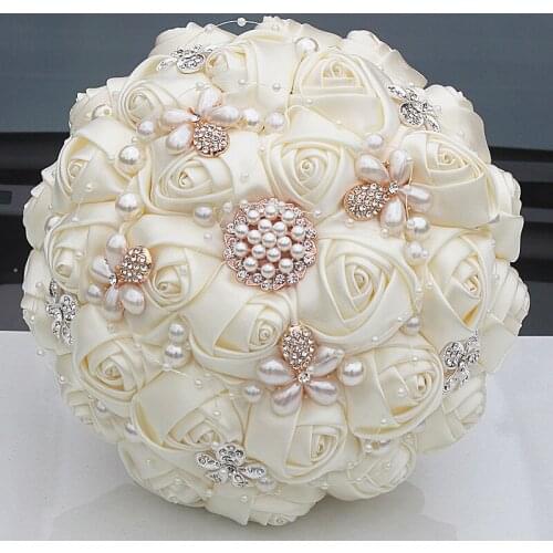 Gorgeous Crystal Ivory Wedding Bouquet Brooch Bowknot Wedding Decoration Artifical Flowers Bridal Bouquets Wedding W252-17