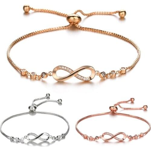 Luxurious Infinity Crystal Bracelet Cubic Zircon Adjustable Infinity Charm Bracelets For Women Fashion Jewelry Daily Wear Gift