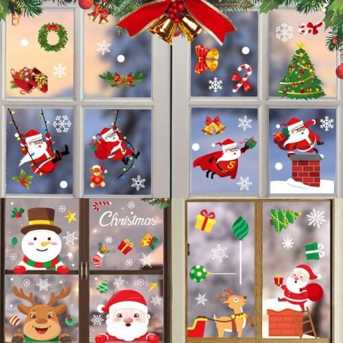 Merry Christmas Wall Stickers Fashion Santa Claus Window Glass Room Decoration PVC Vinyl New Year Home Decor Removable
