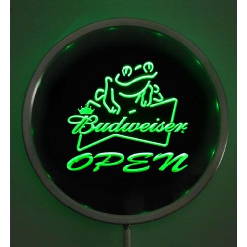 Rs-0034 Budweiser Frog OPEN LED Neon Round Signs 25cm/ 10 Inch - Bar Sign with RGB Multi-Color Remote Wireless Control Function