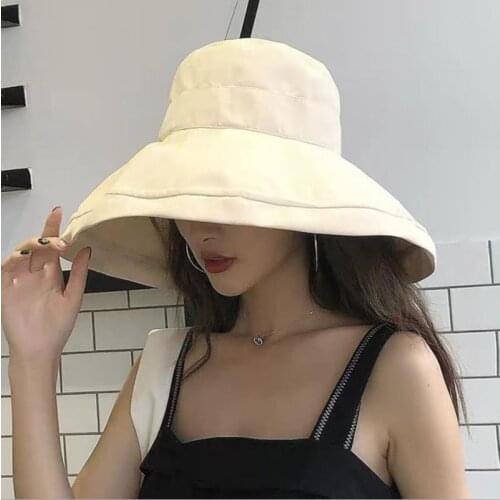 Fashion Summer Collapsible Big Brim Sun Hat For Female Seaside Sun Protection UV Cap Japanese Wild Fisherman Hat Version