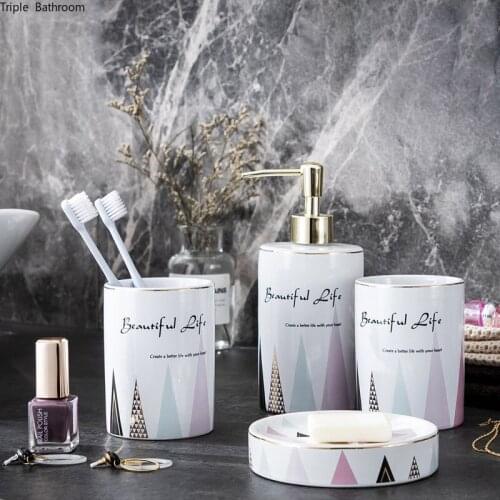 Modern Style Wash Set Ceramics Four Piece Set Gargle Cup Soap Dispenser Soap Tray Home Bathroom Decoration Accessories