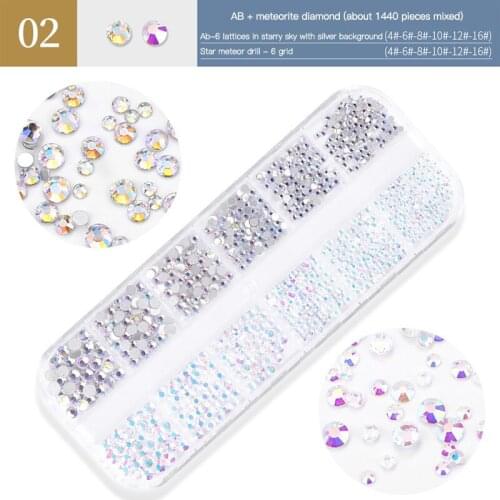 12 Grids Colorful Crystal Acrylic Diamond Drill Gem Flat Back Nail Glitter Rhinestone 3D Nails Art Decorations