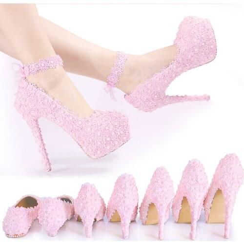 Lace Flower Wedding Shoes Super High Heel Large Size Appliqunes Women Pumps with Platform for Party Banquet Bridesmaid Briddal