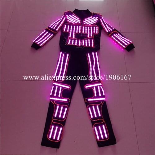 RGB Led Flashing Luminous Robot Suit Ballroom Costume EL Wire Light Up Dance Wear LED Stage Performance Clothing