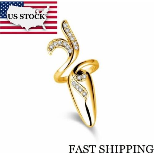 US STOCK Uloveido Finger Nail Rings for Women Adjustable Fingernail Ring Female Jewelry Gold Color Cubic Zirconia 5% Off SZ288G