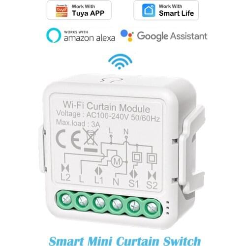 Wifi Mini Smart Curtain Switch Timer ON / OFF Status Sync Tuya Smart Life APP Remote Control Compatible with Alexa Google Home