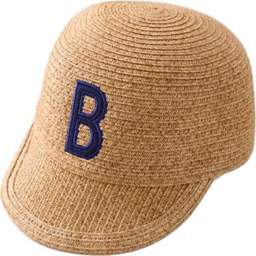 XEONGKVI Korean Embroidery letters B Children Straw Hats Summer Brand Snapback Sun Hats For Girl Boy Peaked Cap Casquette