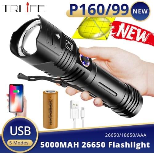 Brightest XHP160 16 Core XHP100 XHP90.2 LED Fashlight Tactical Torch Zoomable USB Rechargeable Camp Lantern Use 26650/18650 AAA