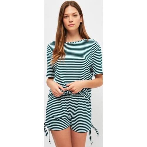 Trendyol Green Striped Knitted Pajamas Set THMSS21PT1319