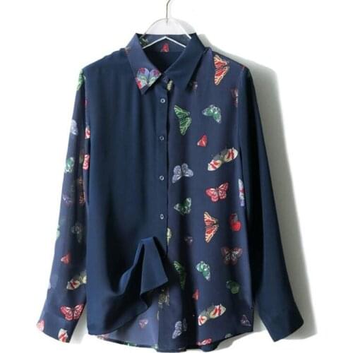 2020 NEW Pure Silk Patchwork Top 100% Mulberry Silk Women Long-sleeve Print Blouses M L XL FREE SHIPPING
