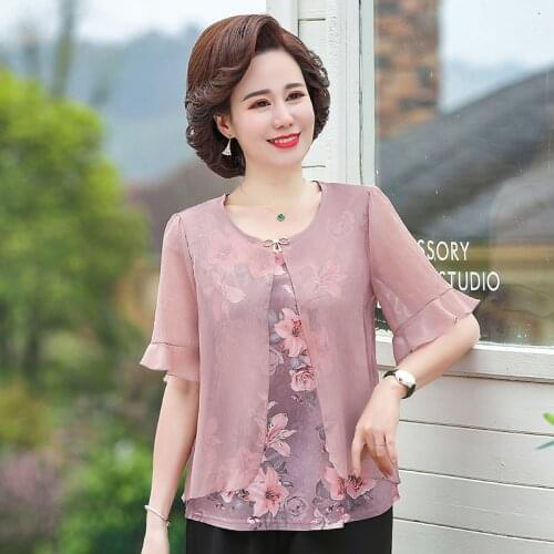 Fake Two Piece Fashion Flare Sleeve Chiffon Shirt Women Retro Summer 2021 Korean Blouses Loose Large Size 5XL Floral Blusas