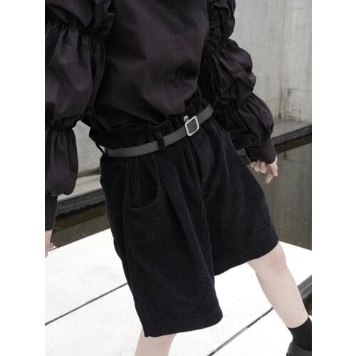 Yamamoto style dark shorts female art Japanese designer irregular Corduroy shorts