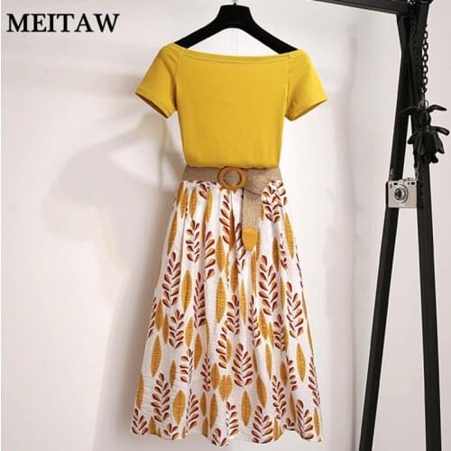 Womens Shirt Long Dress Two Piece Suit Summer Korean High Waist A-line Skirts Sets Casual Fashion 2 Pieces Beach Suits