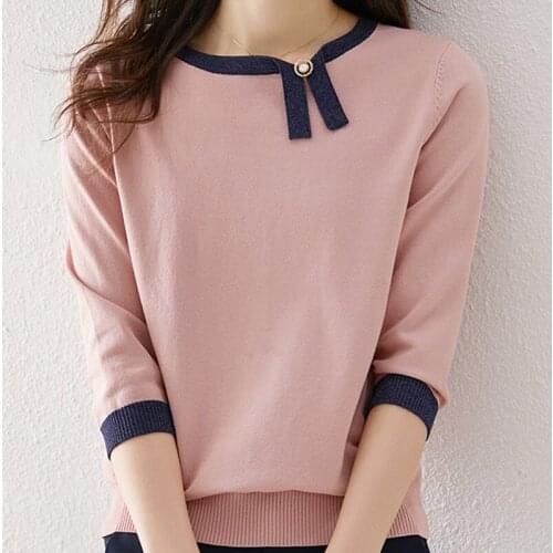 Summer Tops Women 2021 Fashion Women Sweater O-Neck Pink Knitted Sweater Women Pullovers Woman Sweaters for Women Shirts E804