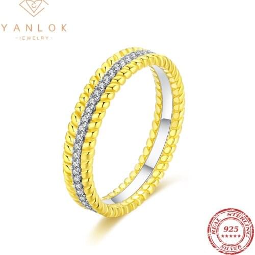 YANLOK Gold Color Finger Silver Clear CZ Pattern Rings For Women And Girls Wedding Sterling Silver 925 Ring Fine Jewelry Gifts