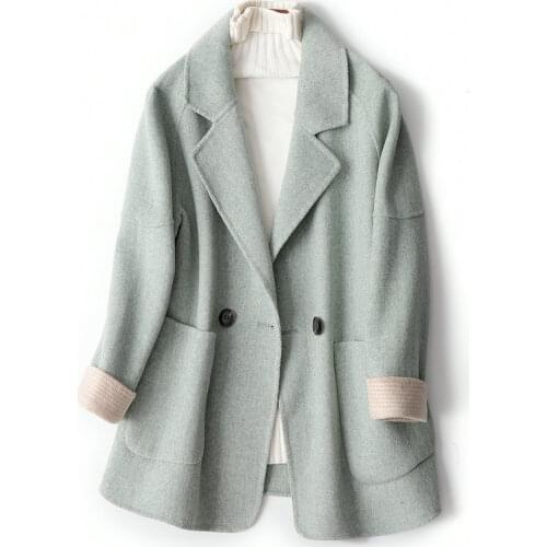 2020 Women Midi Length Elegant Turn Down Collar Woolen Two Button Design Autumn Warm Coat Casaco Feminino