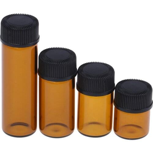 1pc New Amber Mini Refillable Bottle Glass Reagents Essential Oil Sample Bottle Brown Glass Vials With Cap 1 /2/3/5ml