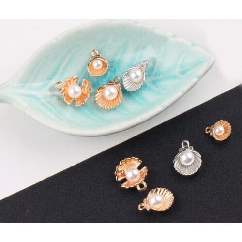 10pcs Pearl Shell Alloy Charms Pendants Gold Silver Colors Nautical Finding Charms DIY Earrings Bracelet Jewelry Accessory YZ049